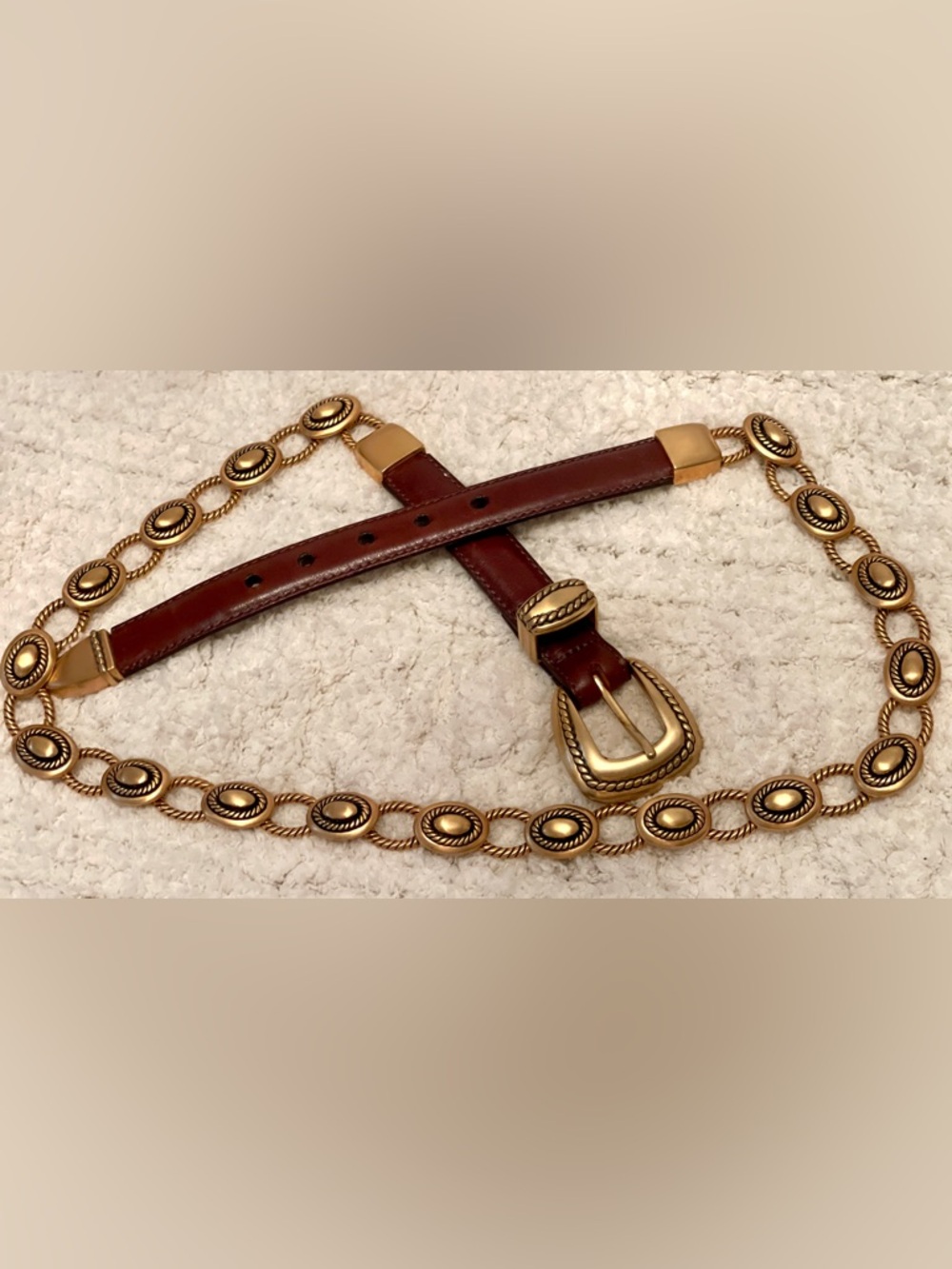 Brighton Belt 37419 Brass Goldtone Brown Leather Ornate VTG 1995 Rare Sz M/L 34”